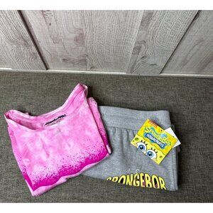 SpongeBob Pink Tie-Dye Tank Top & Gray Fleece Shorts Size XS Women Juniors